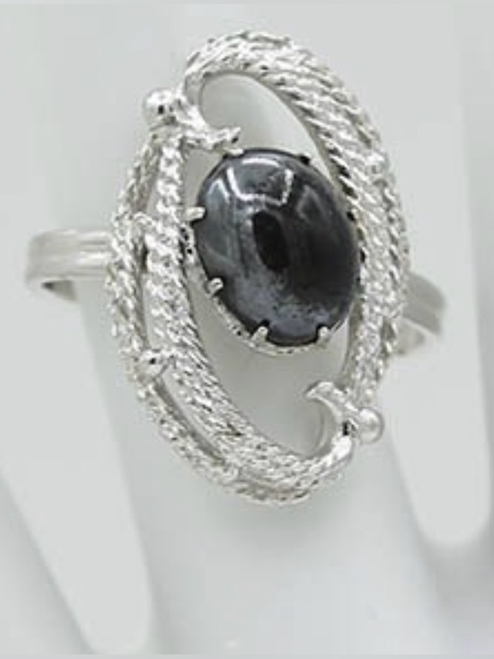 Sarah Coventry Jewelry - Vintage 1971 Sarah Coventry Ebb Tide Hematite Cabochon Ring Adjustable Signed